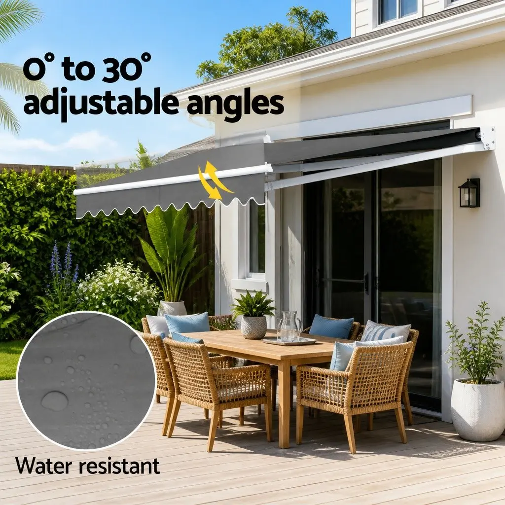 Folding Arm Awning Aluminium 4.5M x 2.5M Grey