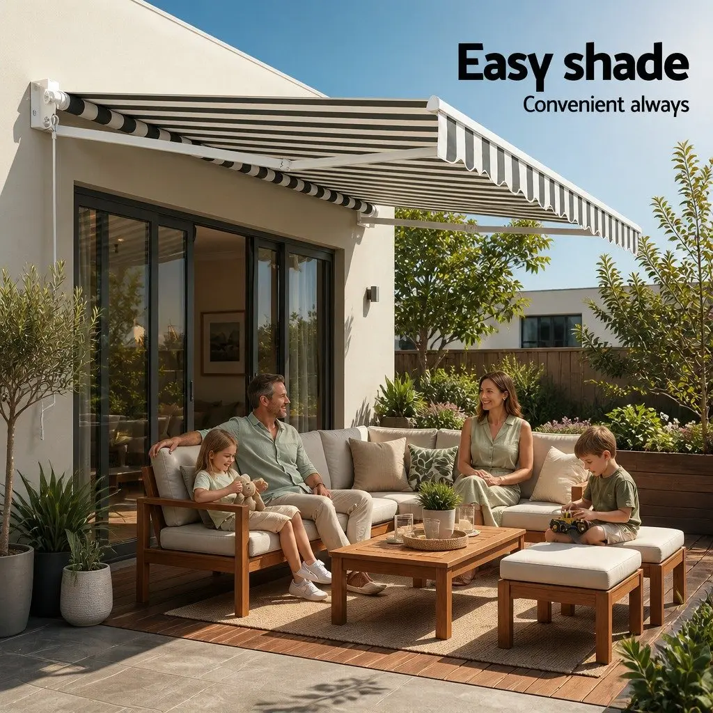 Folding Arm Awning Aluminium 4.5M x 3M Grey Polyester