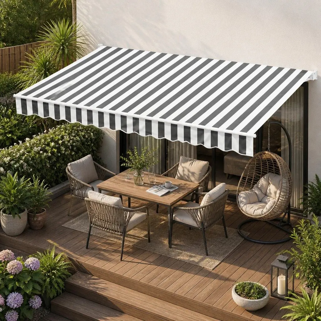 Folding Arm Awning Aluminium 4.5M x 3M Grey Polyester