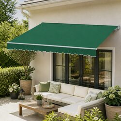 Durable Retractable Folding Arm Awning 5m x 3m Dark Green