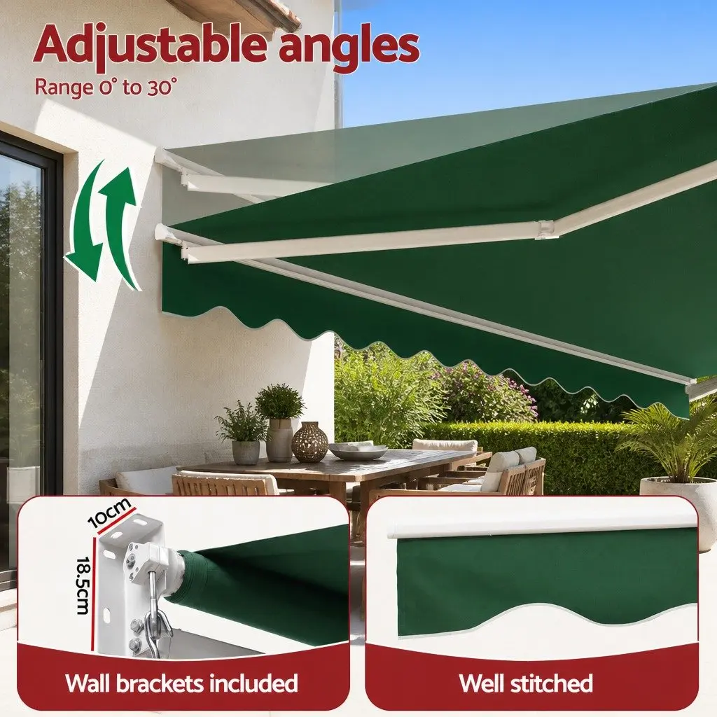 Folding Arm Awning Aluminium 5m x 3m Dark Green