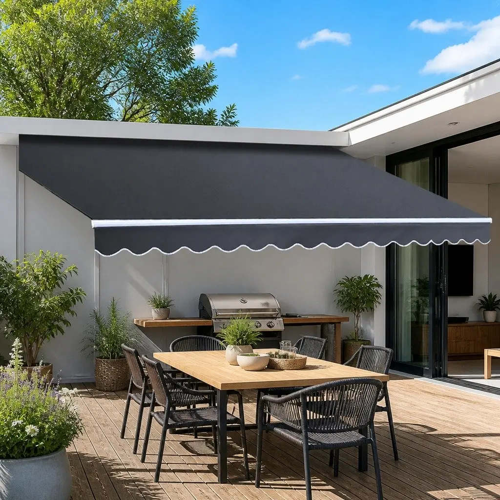 Folding Arm Awning Aluminium 5m x 3m Grey