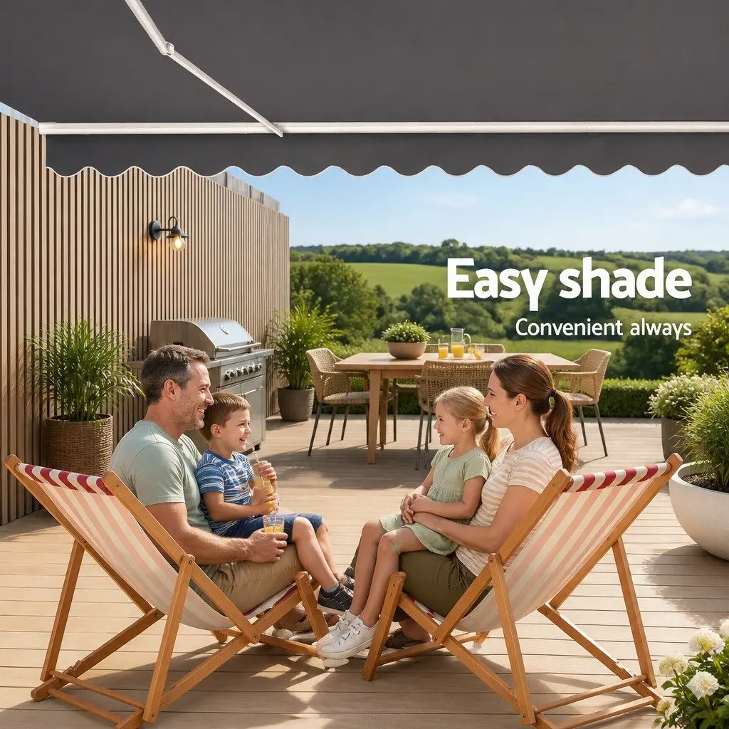 Folding Arm Awning Aluminium 5m x 3m Grey