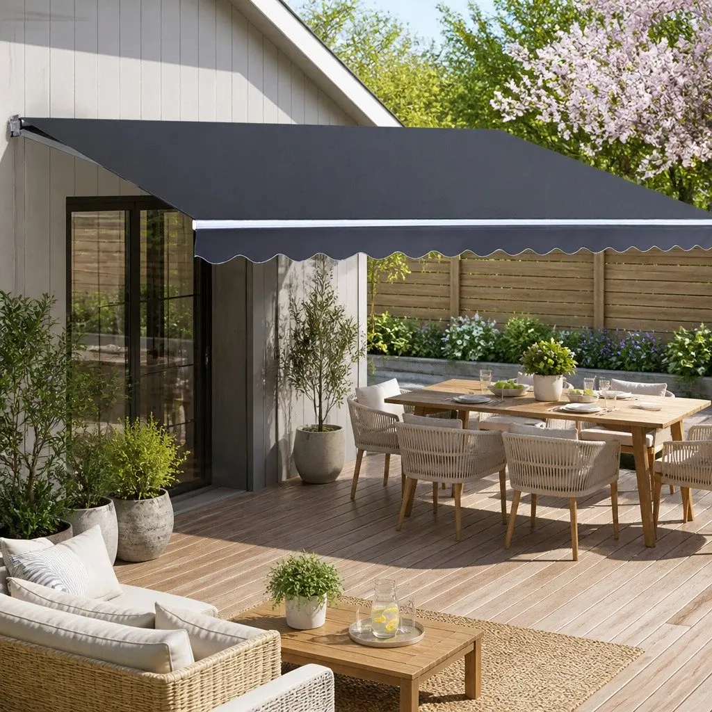 Folding Arm Awning Aluminium 5m x 3m Grey