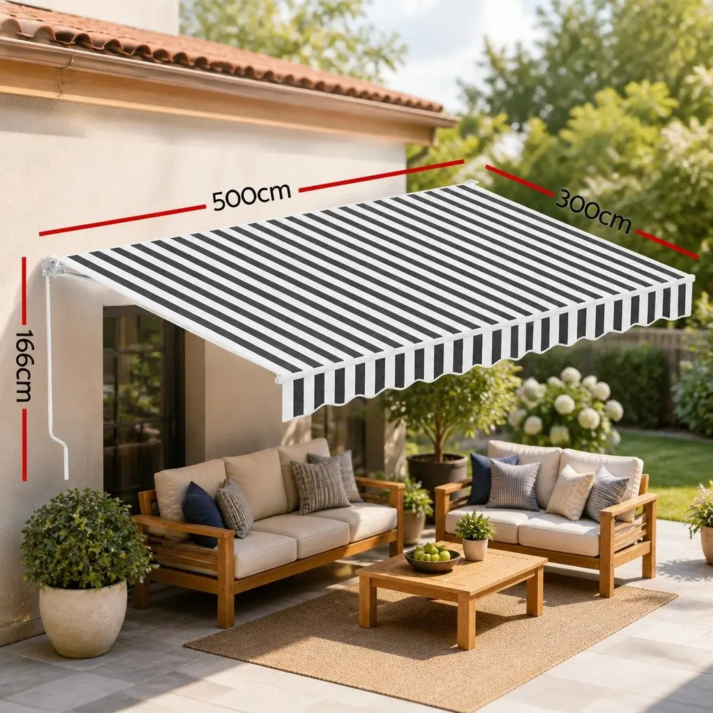 Folding Arm Awning Aluminium 5m x 3m Grey White