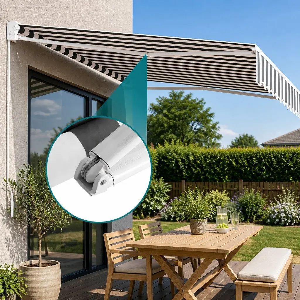 Folding Arm Awning Aluminium 5m x 3m Grey White