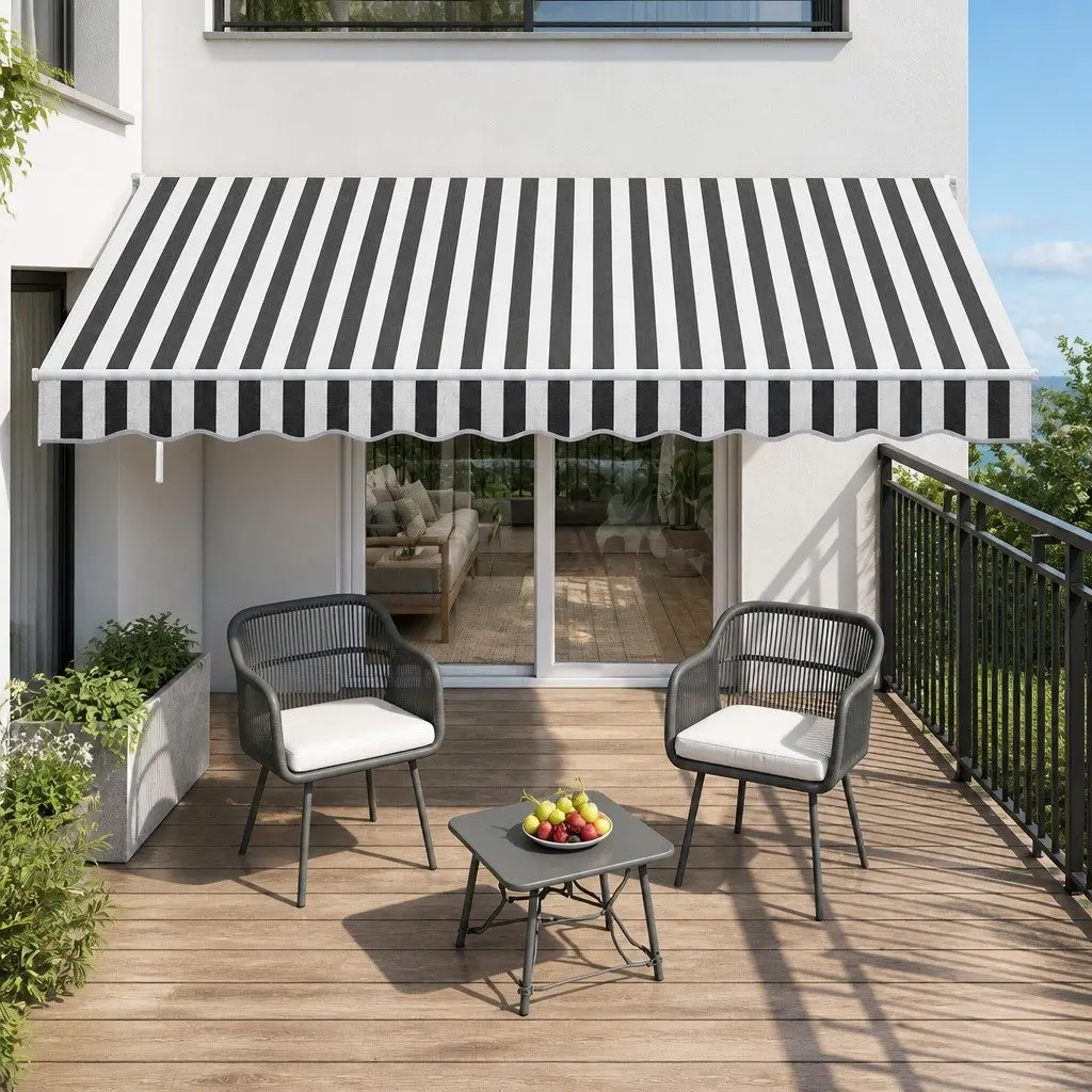 Folding Arm Awning Aluminium 5m x 3m Grey White