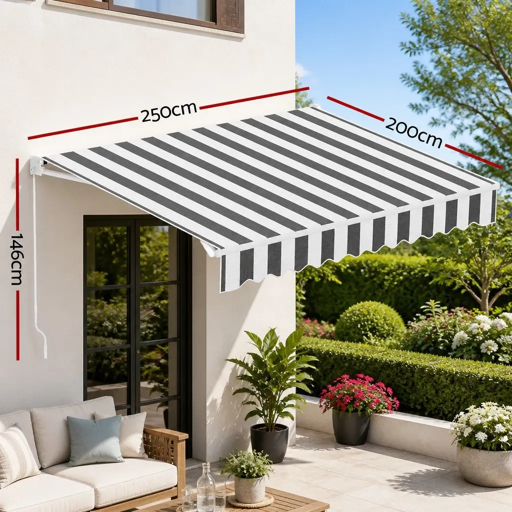 Retractable Folding Arm Awning Aluminium 2.5m x 2m Grey