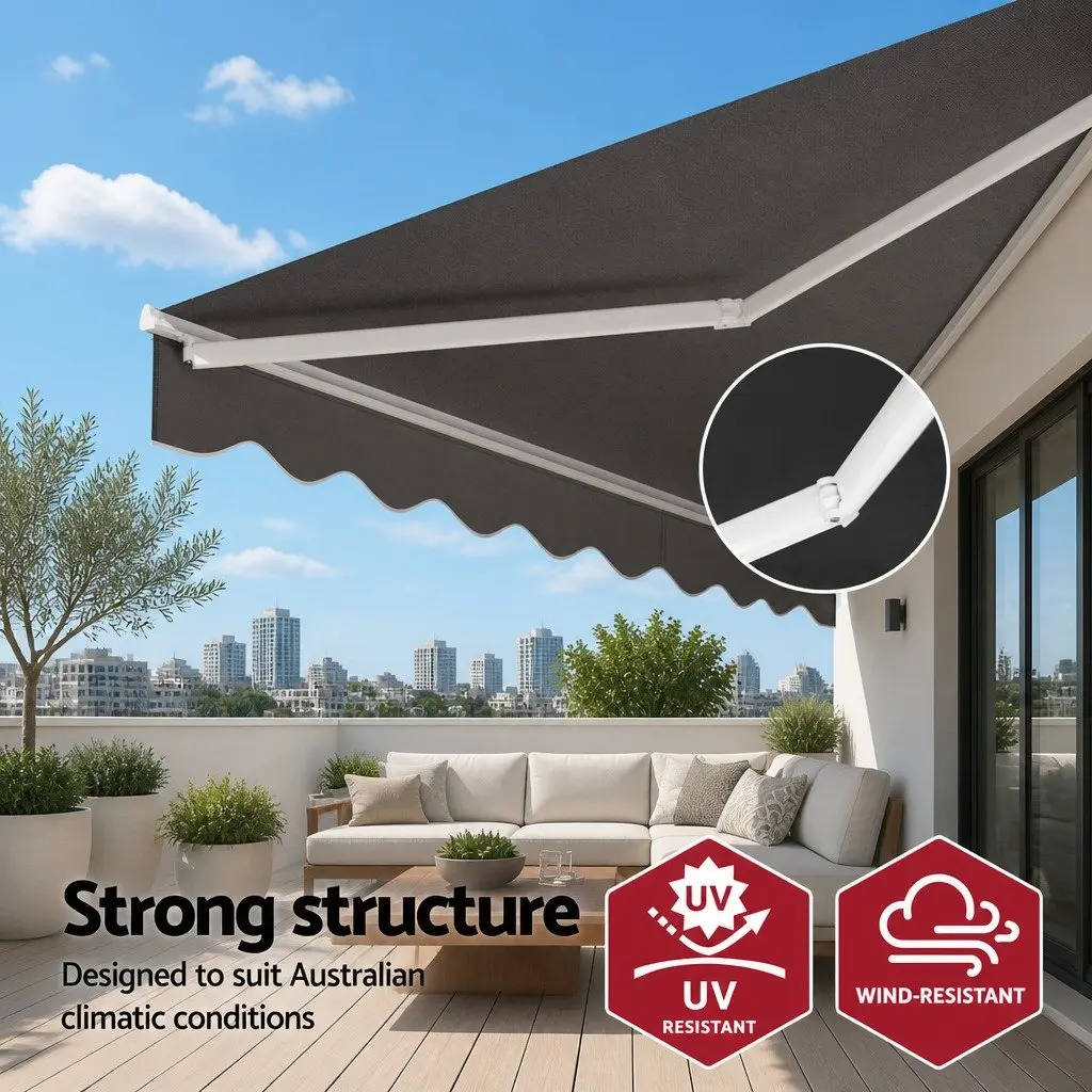 Folding Arm Awning Aluminium 3M x 2M Grey Polyester