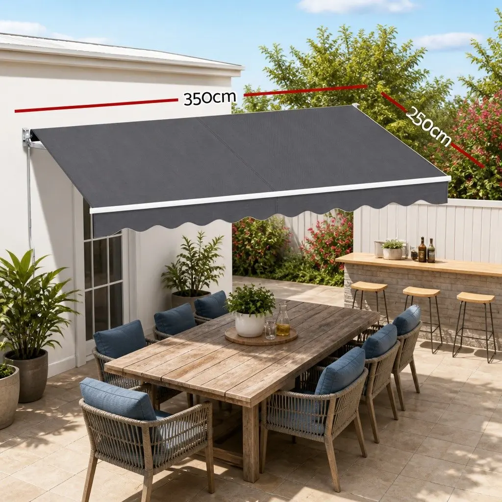 Motorised Retractable Folding Arm Awning 3.5M x 2.5M Grey