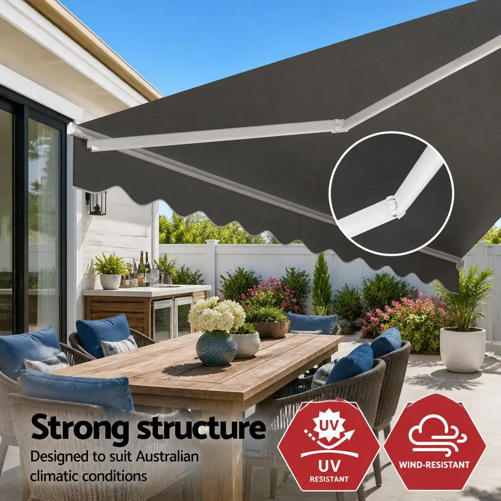 Motorised Retractable Folding Arm Awning 3.5M x 2.5M Grey