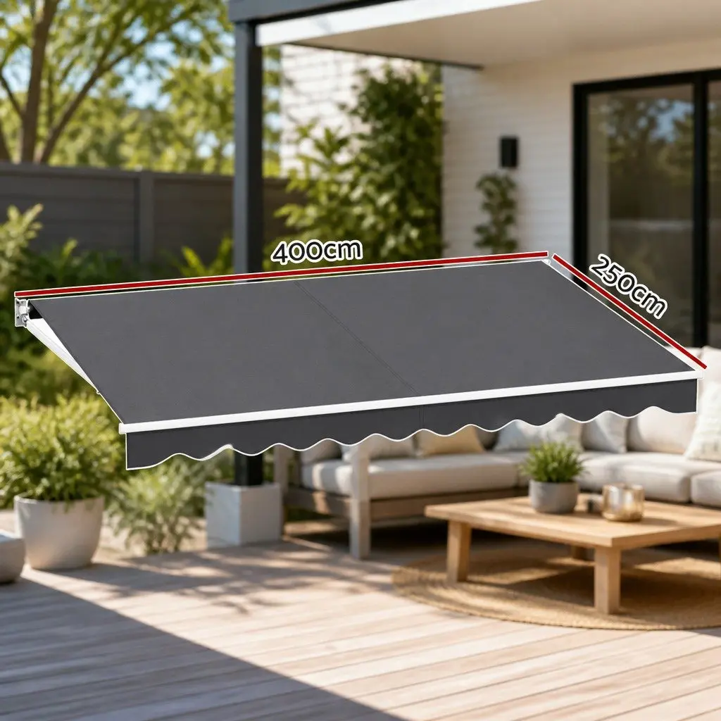 Retractable Folding Arm Awning Aluminium 4M x 2.5M Grey Green