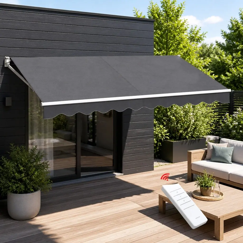 Retractable Folding Arm Awning Aluminium 4M x 2.5M Grey Green