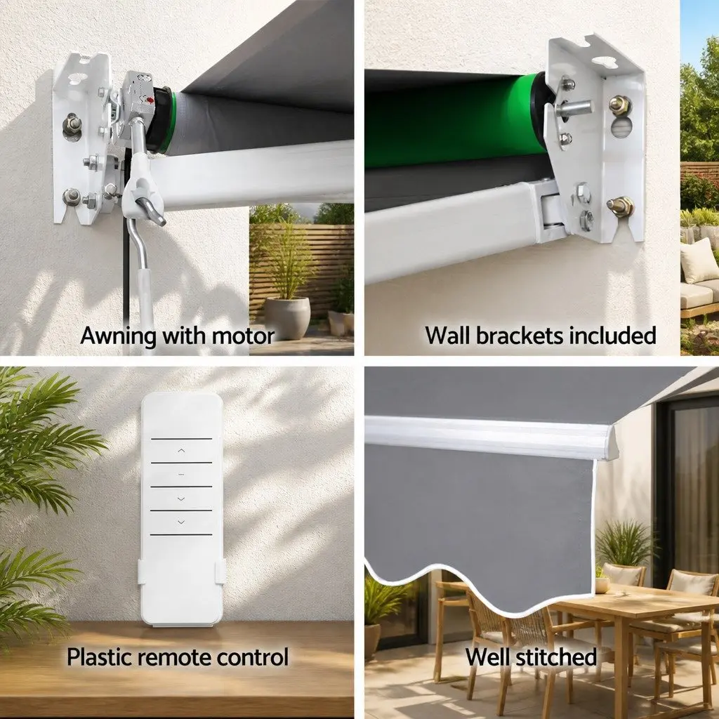 Motorised Awning Aluminium 4m x 2.5m Pearl Grey Polyester