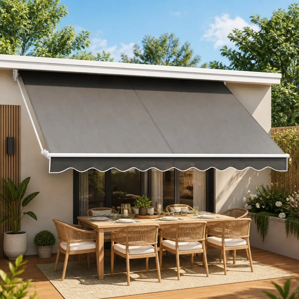 Motorised Retractable Folding Arm Awning 4m x 3m Grey