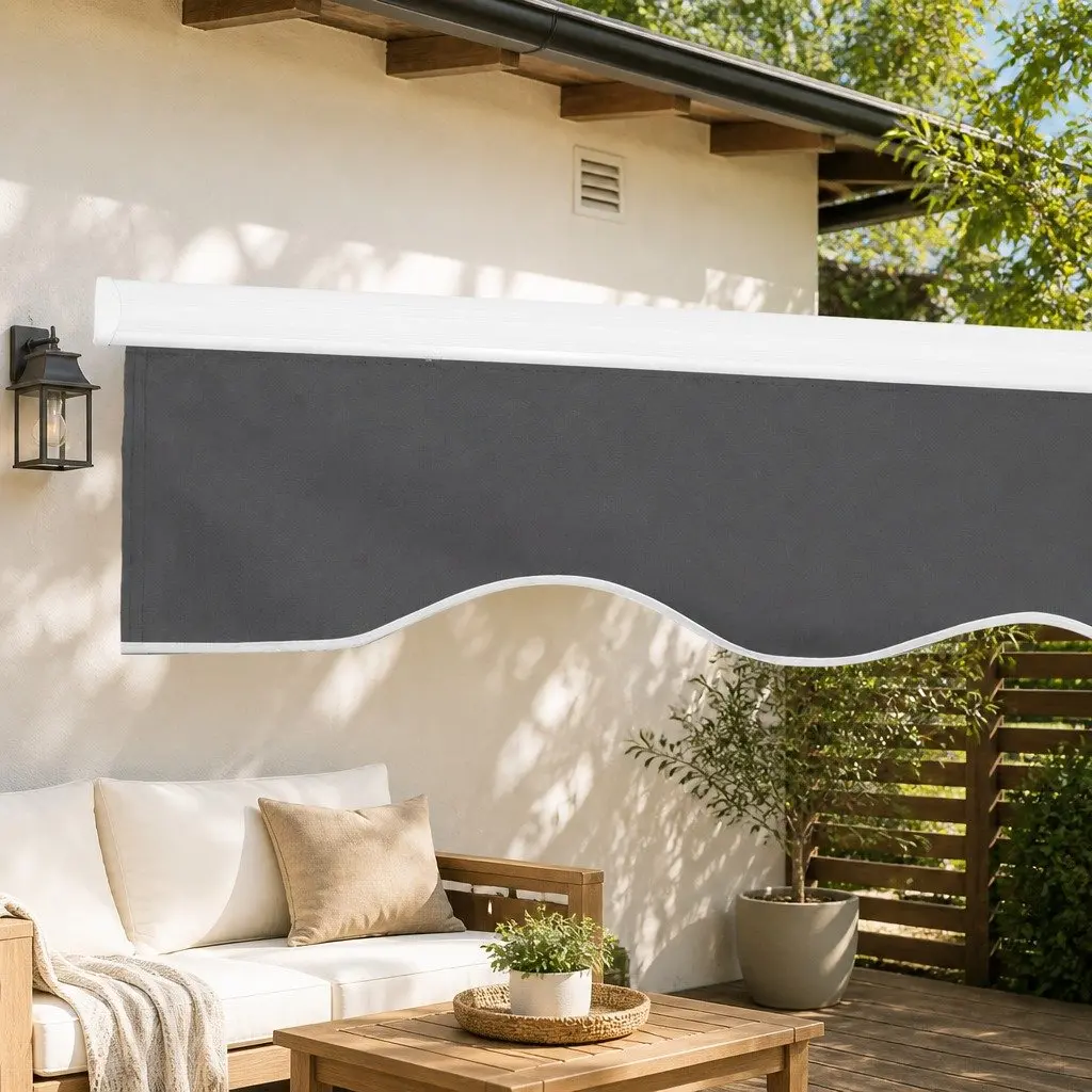Motorised Retractable Folding Arm Awning 4m x 3m Grey