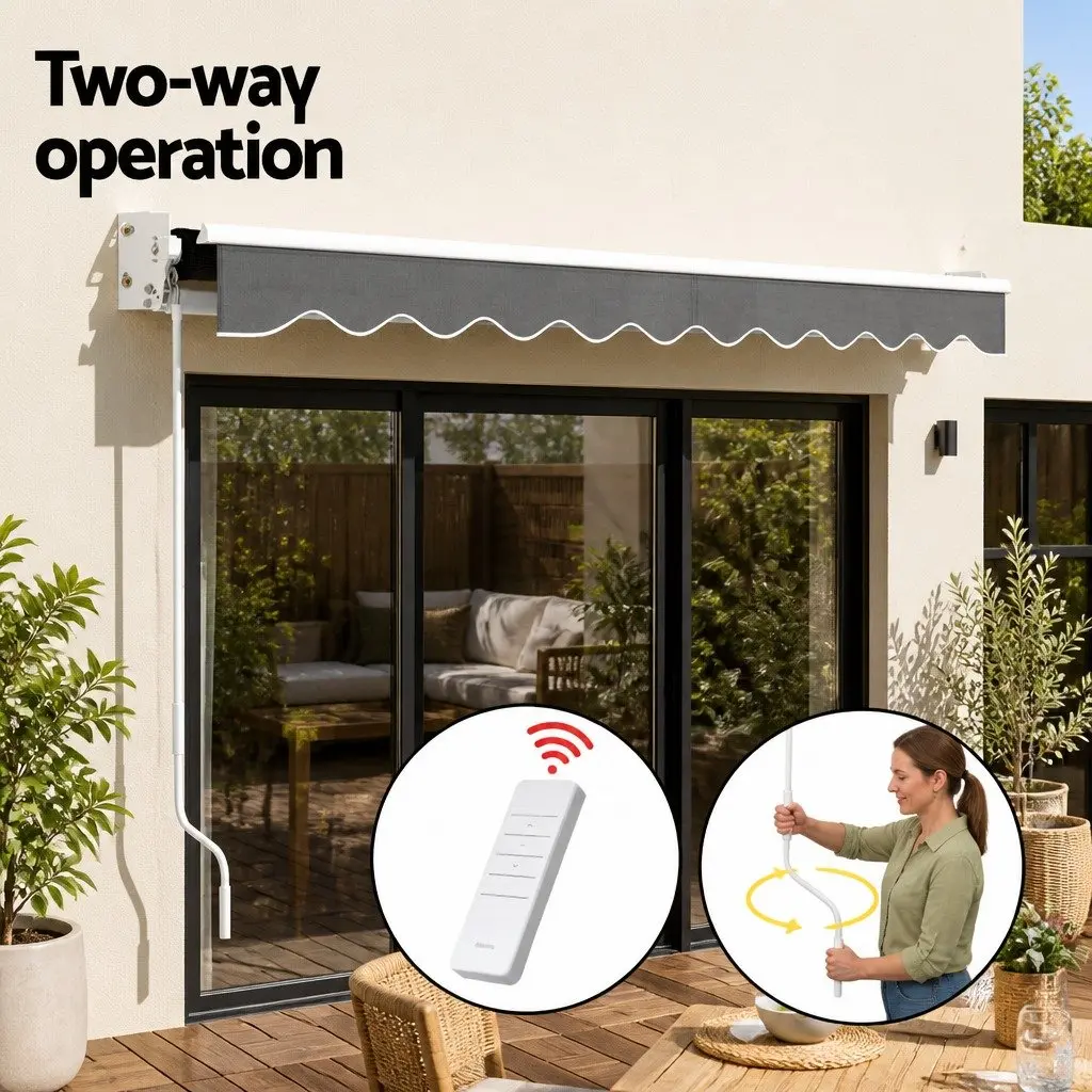 Motorised Retractable Folding Arm Awning 4m x 3m Grey