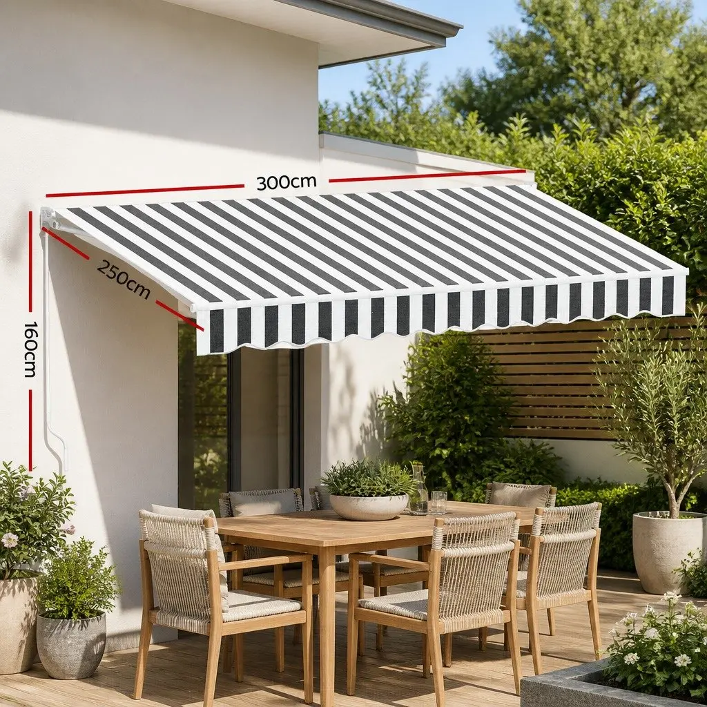 Motorised Remote Control Retractable Awning 4M x 3M Grey