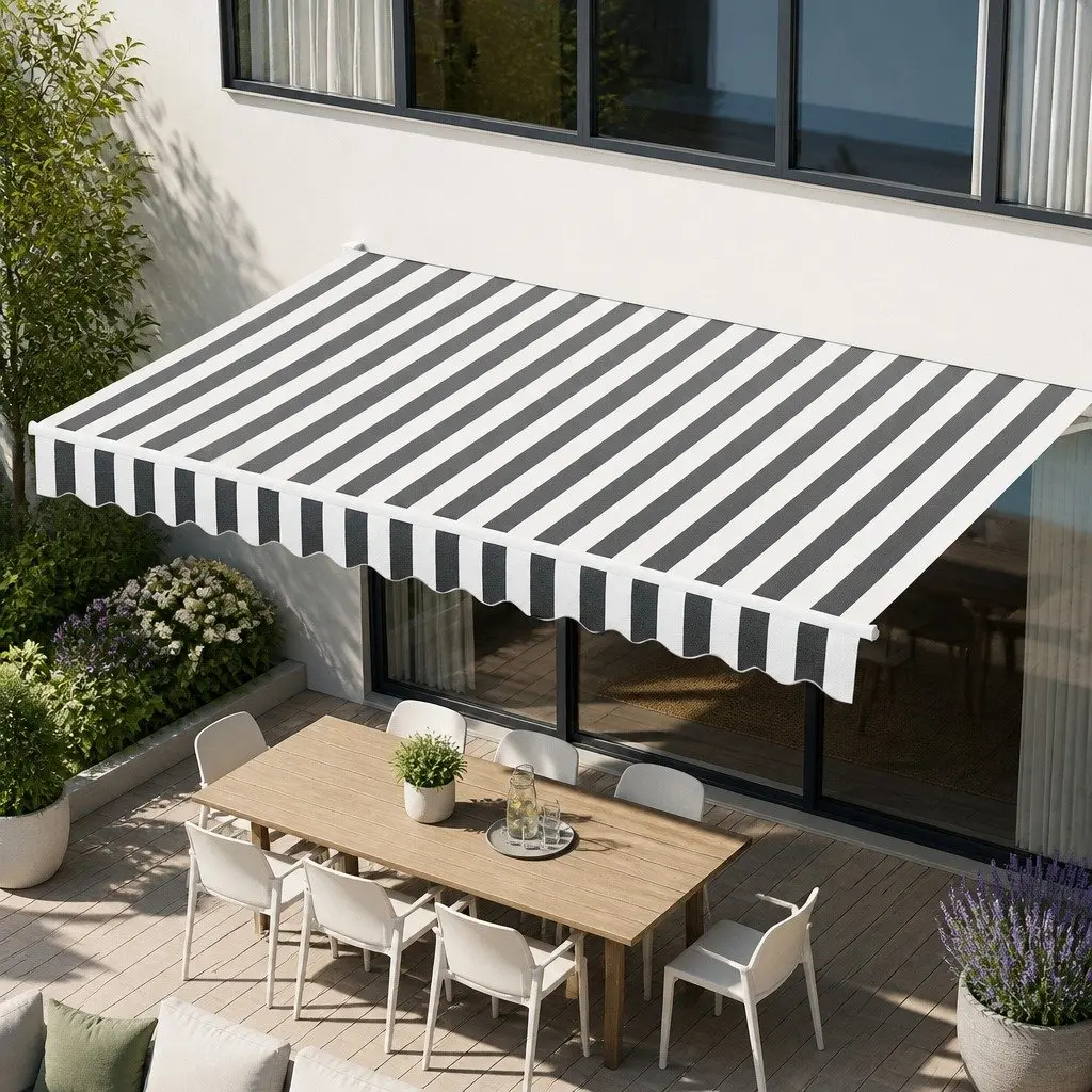 Motorised Remote Control Retractable Awning 4M x 3M Grey