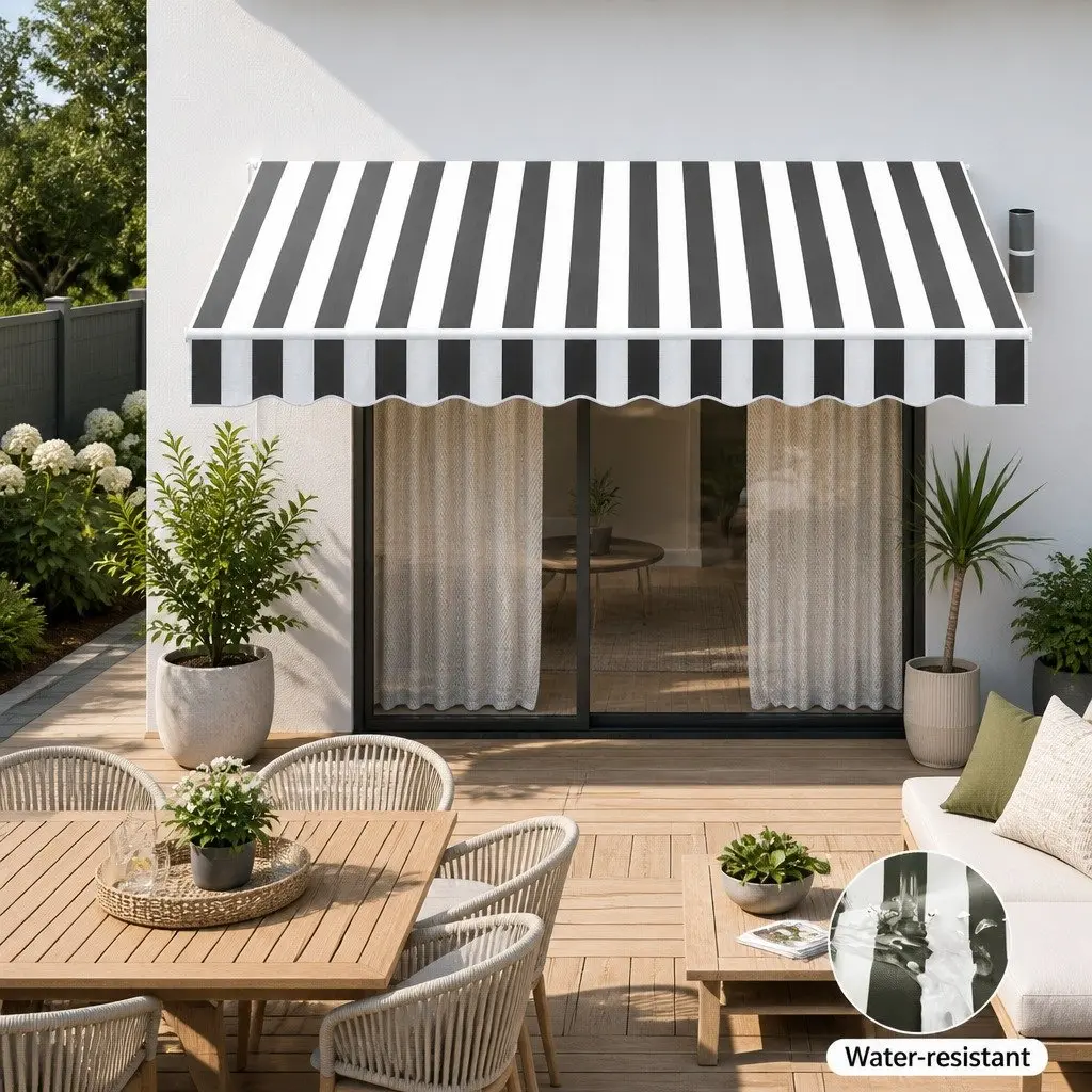 Motorised Remote Control Retractable Awning 4M x 3M Grey