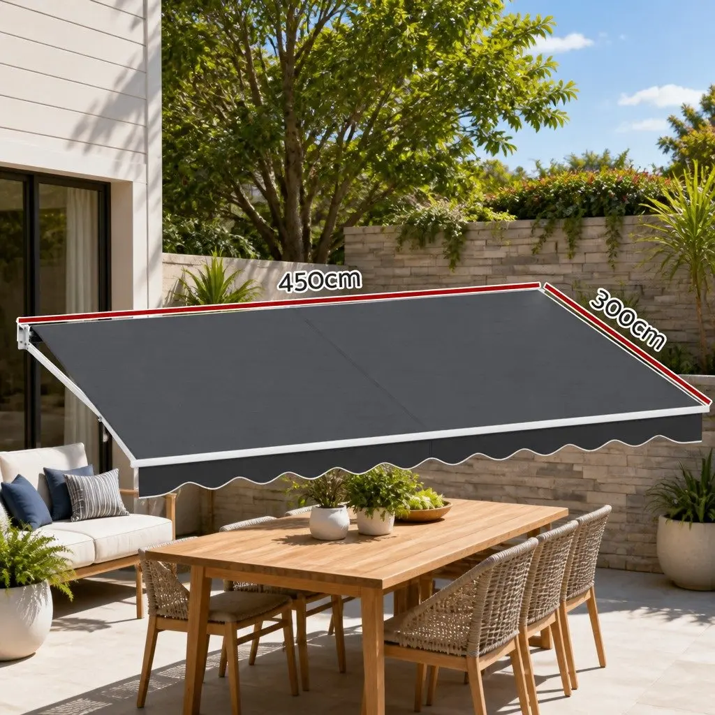 Motorised Retractable Awning 4.5m x 3m Grey