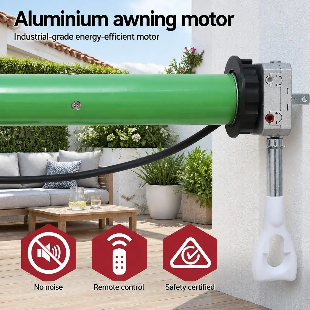Folding Arm Awning Motorised Aluminium 4.5m x 3m Grey White Green