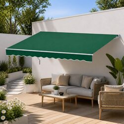 Retractable Folding Arm Awning Motorised 5M x 3M Sunshade Remote Control Green