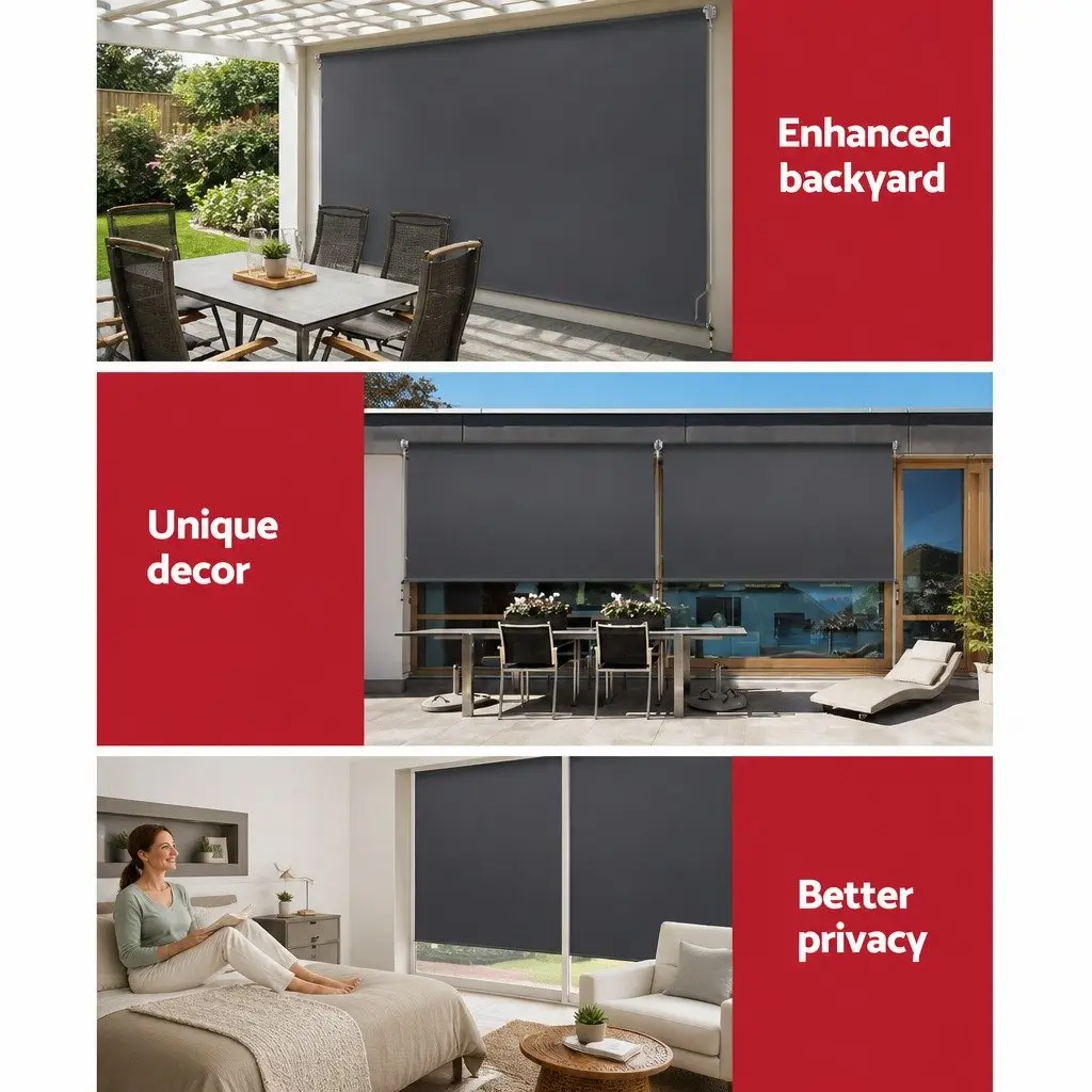Outdoor Retractable Awning Blind 3M x 2.5M Grey