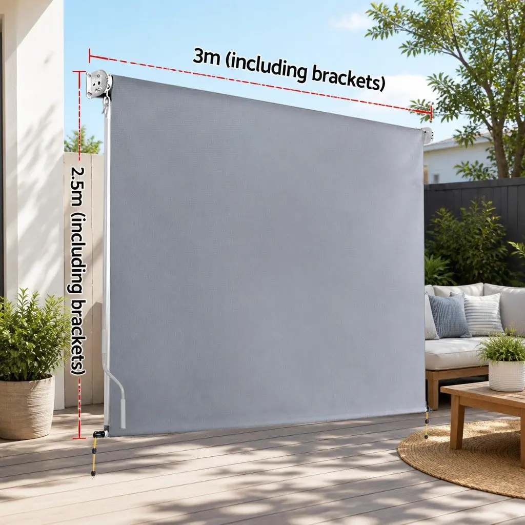 Grey Outdoor Retractable Screen Awning 3M x 2.5M