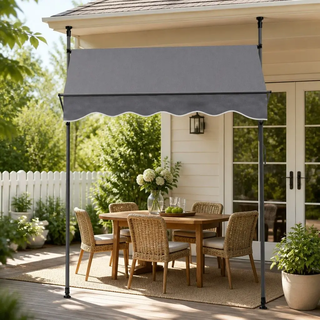 Retractable Awning Steel Frame 2X1.8M Grey Polyester Fabric