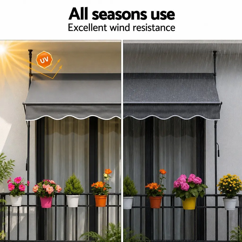 Retractable Awning Steel Frame 2X1.8M Grey Polyester Fabric