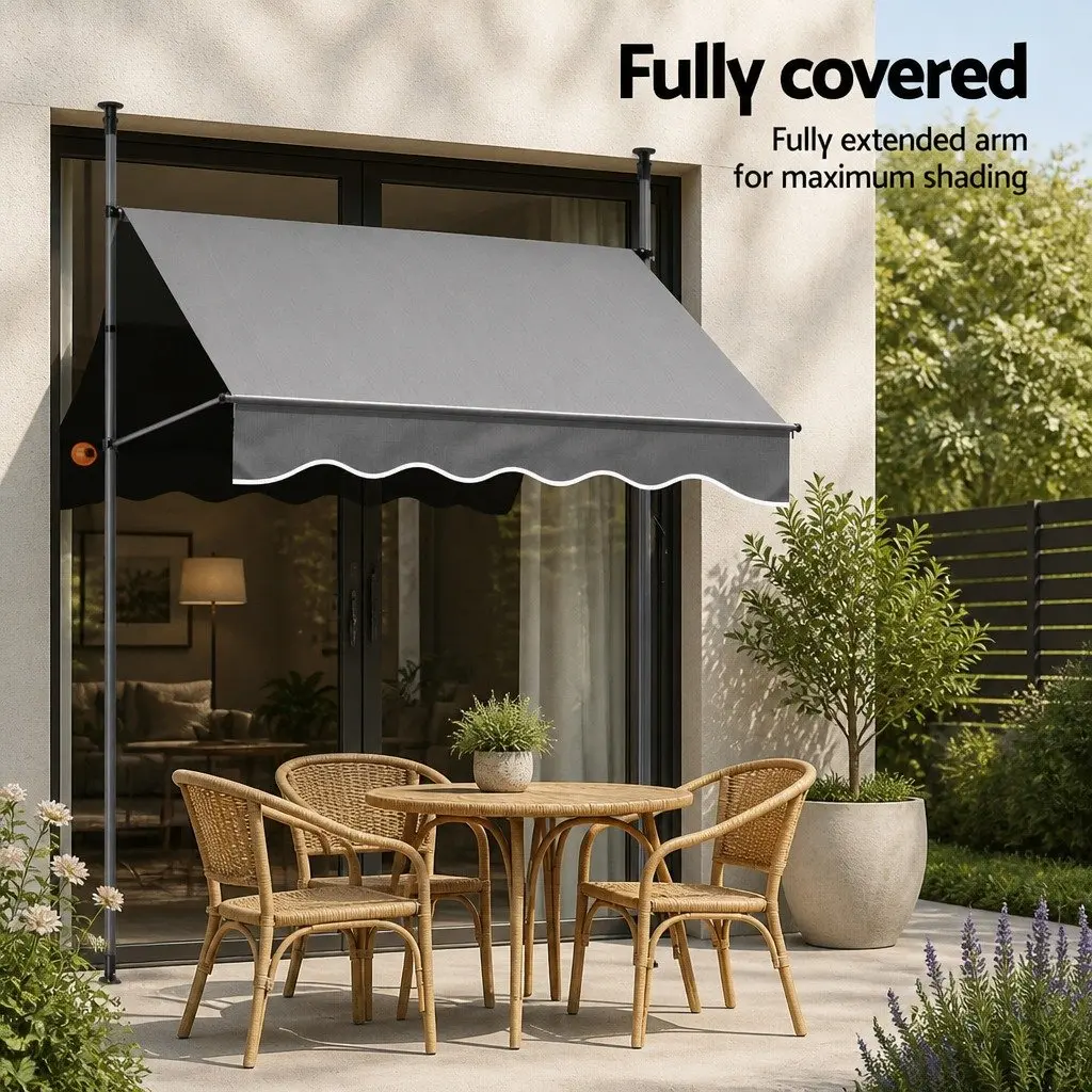 Retractable Awning Steel Frame 2X1.8M Grey Polyester Fabric