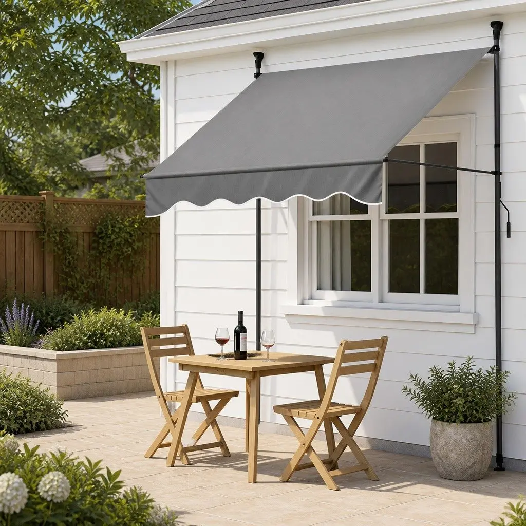 Retractable Awning Steel Frame 2X1.8M Grey Polyester Fabric