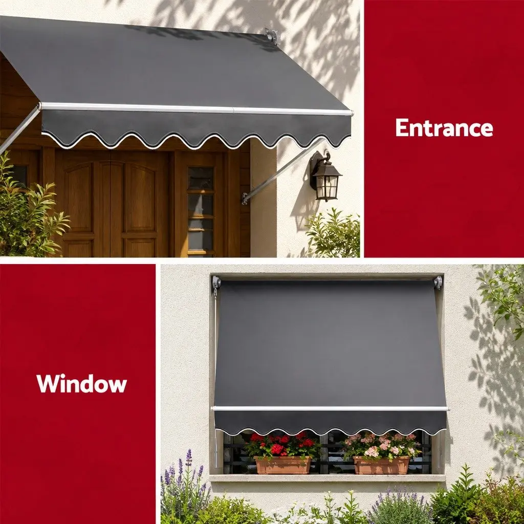 Retractable Awning Aluminum 1.8x2.1m Grey Polyester