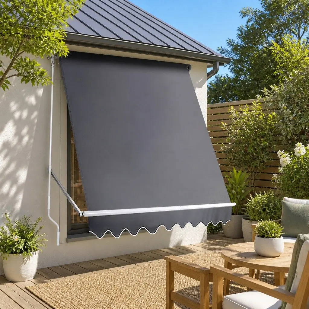 Retractable Awning Aluminum 1.8x2.1m Grey Polyester