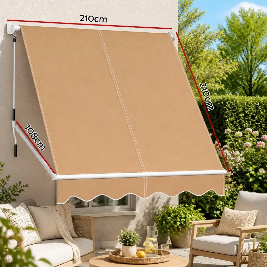 2.1 x 2.1M Beige Retractable Pivot Arm Awning