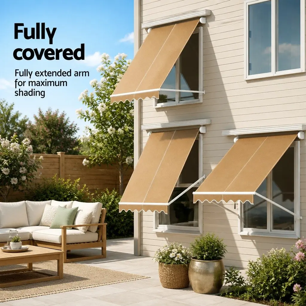 2.1 x 2.1M Beige Retractable Pivot Arm Awning