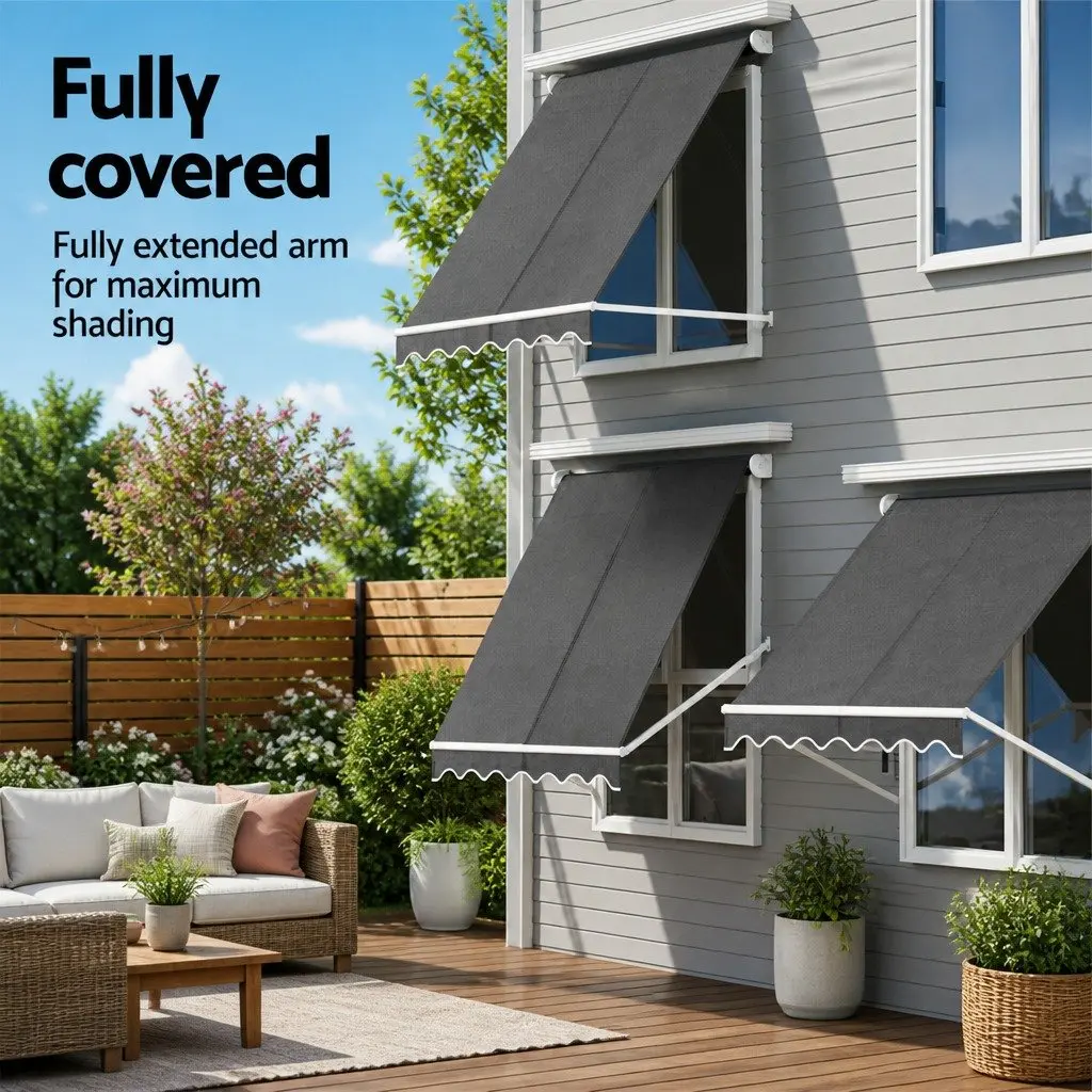 2.1X2.1M Grey Retractable Pivot Arm Awning