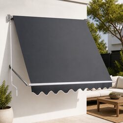 Retractable Pivot Arm Awning 2.4X2.1M Window Fixed Outdoor Patio Shade Grey