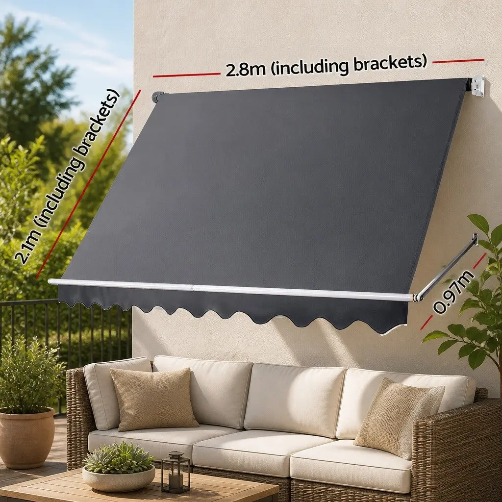 Retractable Awning Aluminum Frame Polyester Fabric 2.8X2.1M Grey