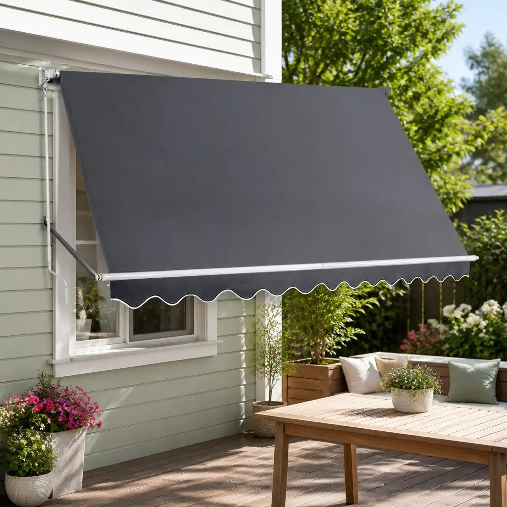 Retractable Awning Aluminum Frame 3.1m x 2.1m Grey Polyester Fabric
