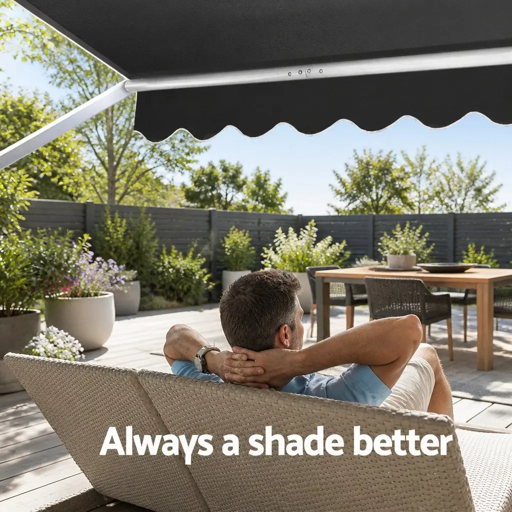 Retractable Awning Aluminum Frame 3.1m x 2.1m Grey Polyester Fabric
