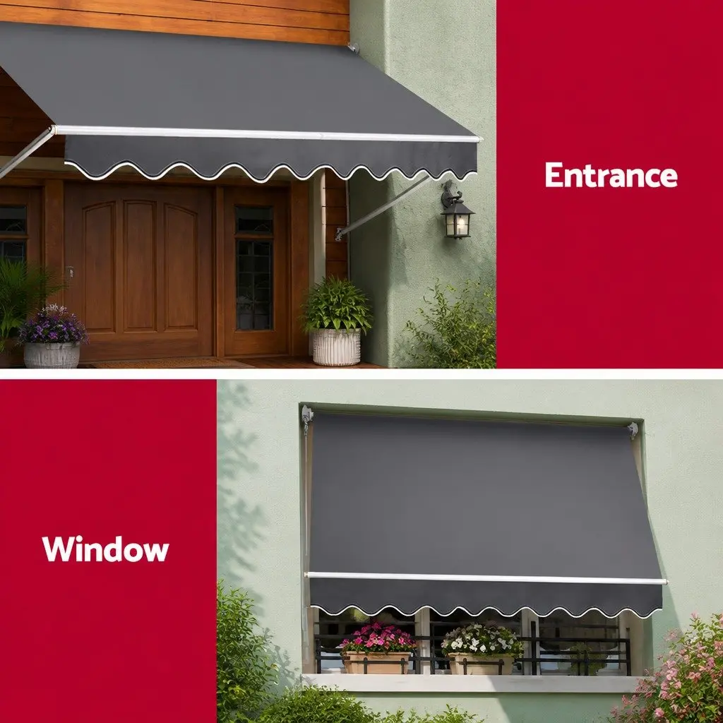 Retractable Awning Aluminum Frame 3.1m x 2.1m Grey Polyester Fabric