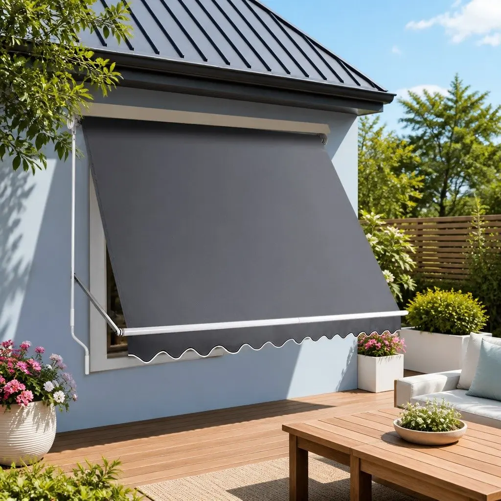 Retractable Awning Aluminum Frame 3.1m x 2.1m Grey Polyester Fabric