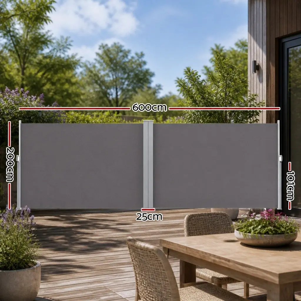 Retractable Side Awning Sun Shade 2x6M Grey