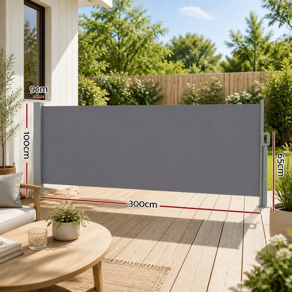 Retractable Side Awning for Sun Protection 1M x 3M Grey