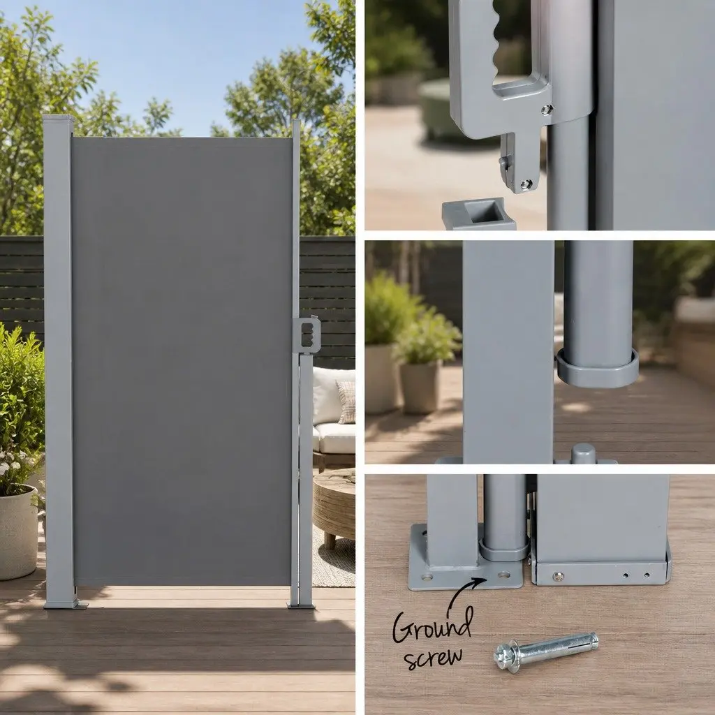 Retractable Side Awning 1.8x3M Grey Steel Frame