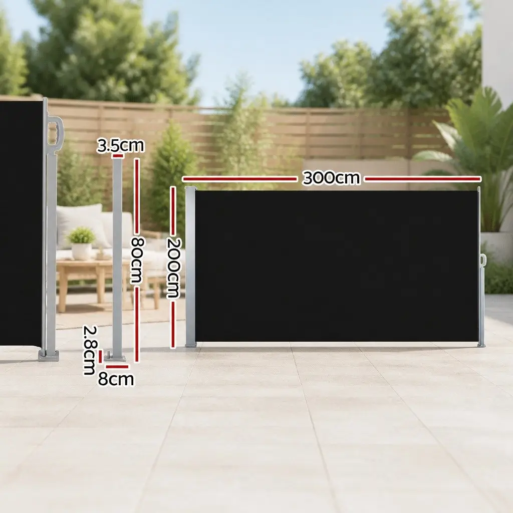 Retractable Side Awning Sun Shade 2X3M Black Twin Pack