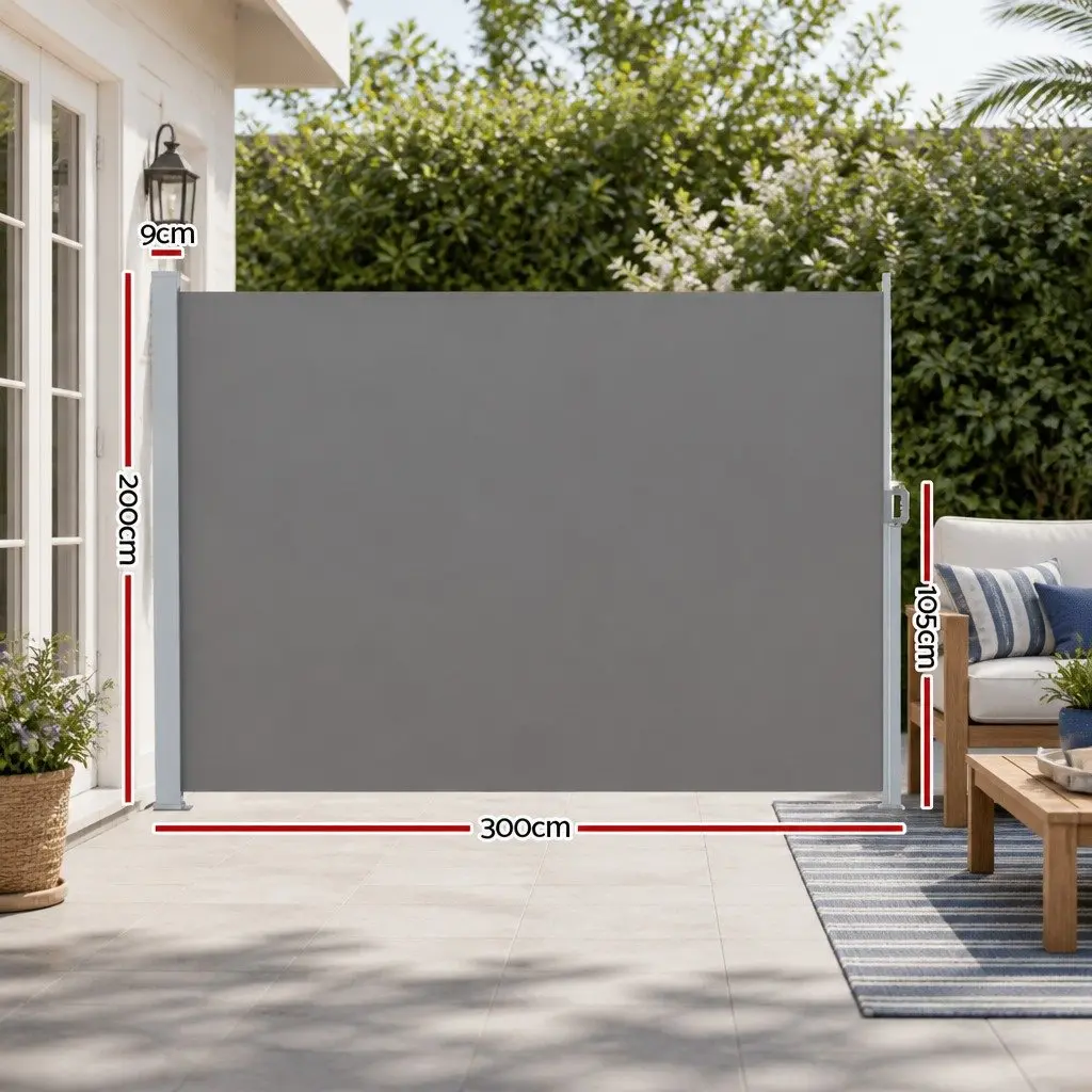 Retractable Side Awning for Outdoor Spaces 2M x 3M Grey