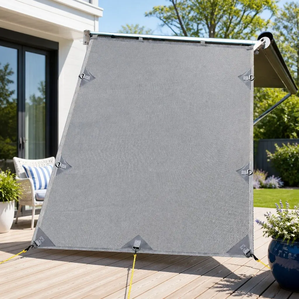 Caravan End Screen Awning Privacy Shade Grey 1.95 x 2.2M